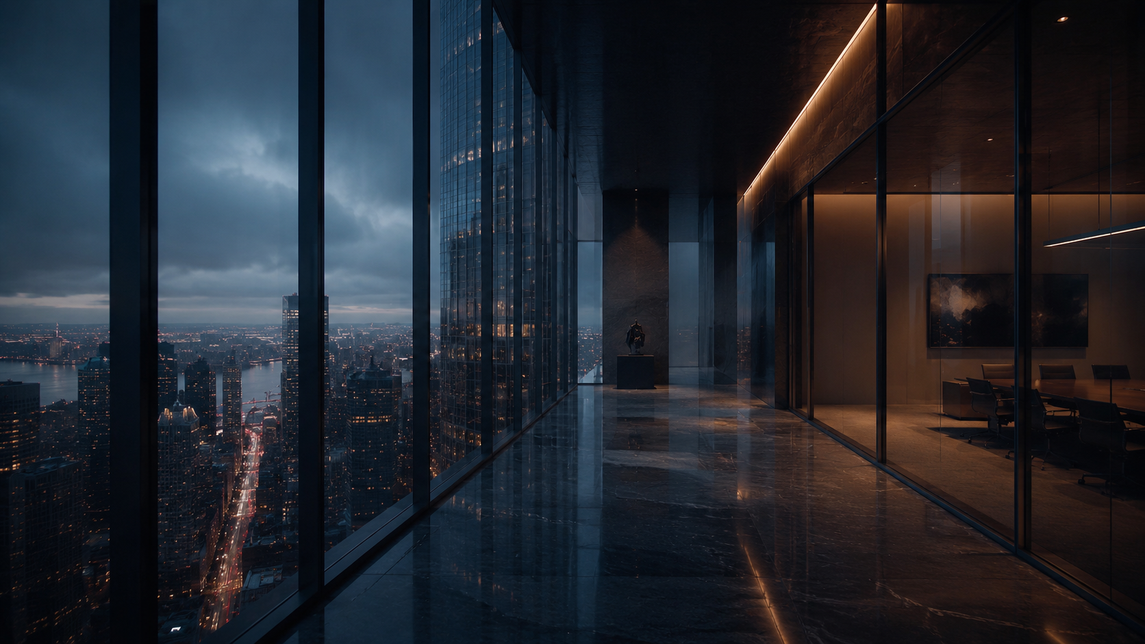 Institutional investment environment at blue hour